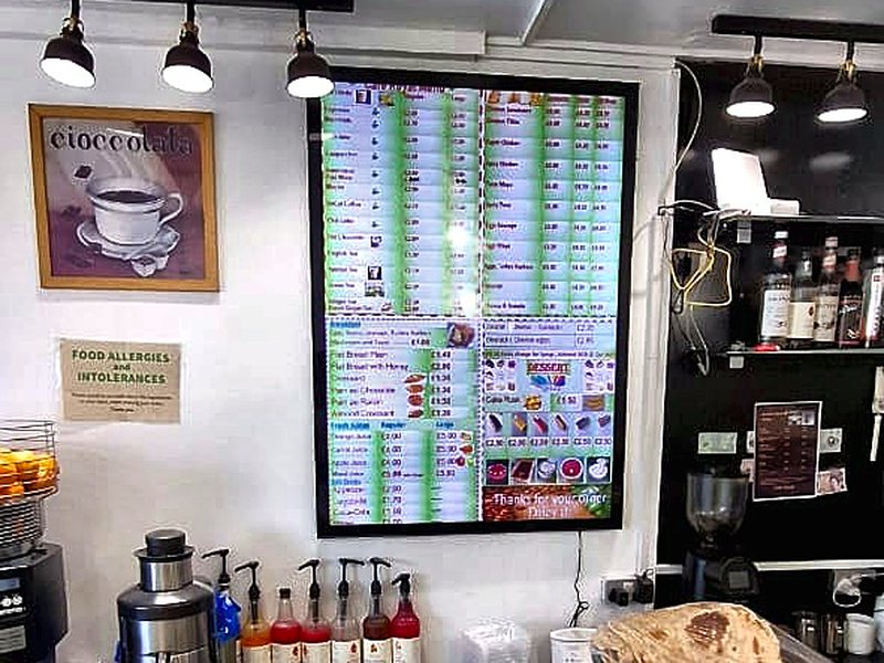 The menu board above the counter
