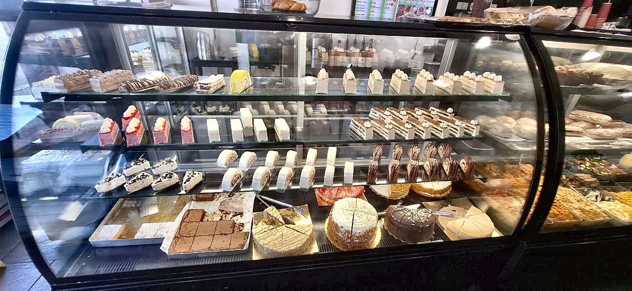 The Cafe Royal cake counter: cream slices, cake rolls, brownies, gateaux and cheesecakes
